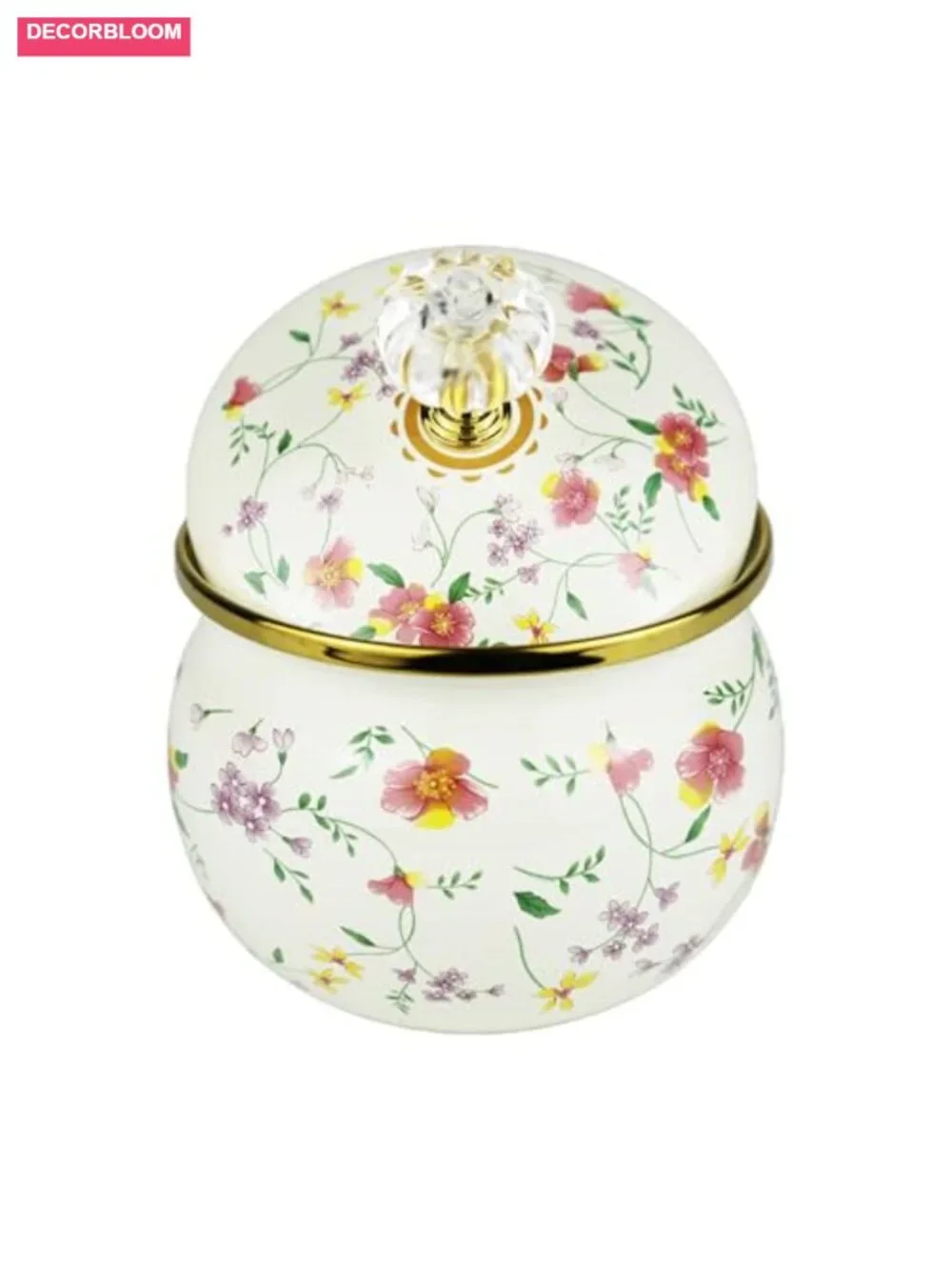 Vintage Enamel Storage Jar with Floral Design for Sugar, Tea, Coffee, Spices -